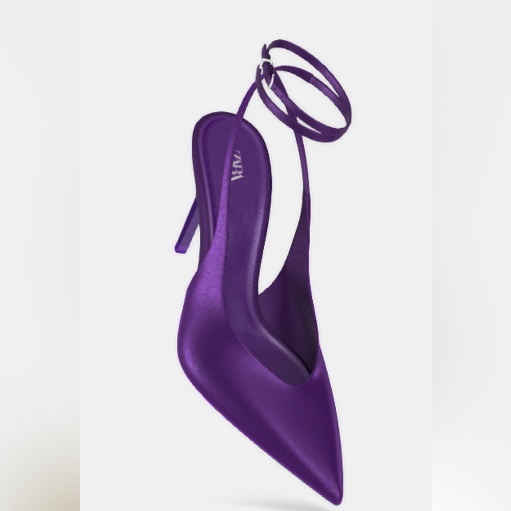Zara Purple Satin Pointed Toe Ankle-Strap Stiletto